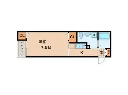 BAUウエスト(1K/1階)の間取り写真