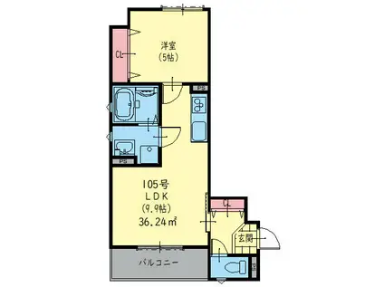 クリエオーレ鶴橋(1LDK/3階)の間取り写真
