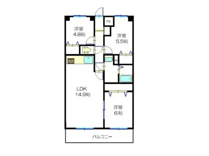 エバーグリーン日吉台(3LDK/9階)の間取り写真
