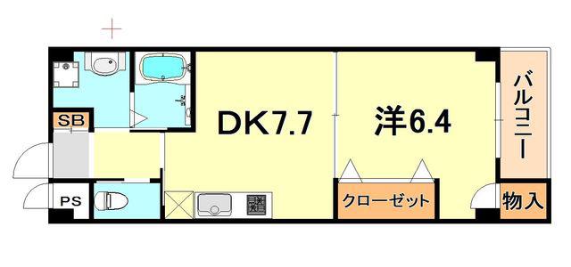 夢野アパートメント(1DK/4階)の間取り写真
