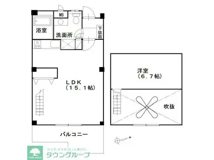 メイクスF棟(1LDK/2階)の間取り写真