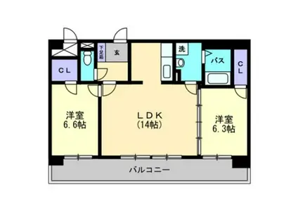 ロイヤルガーデン那珂(2LDK/2階)の間取り写真