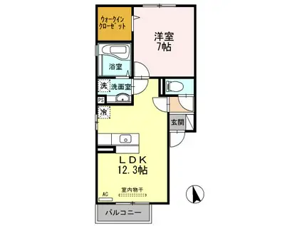 セジュールCW II B棟(1LDK/2階)の間取り写真