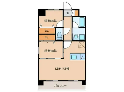 SQUARE箱崎東(2LDK/4階)の間取り写真