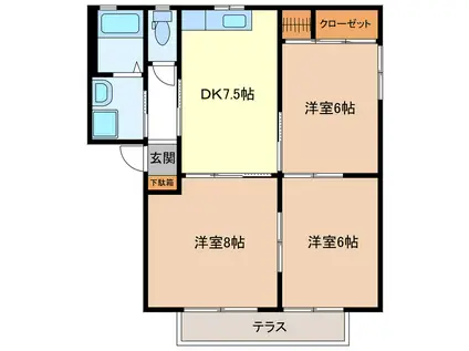 ラヴィアンローズA(3DK/1階)の間取り写真