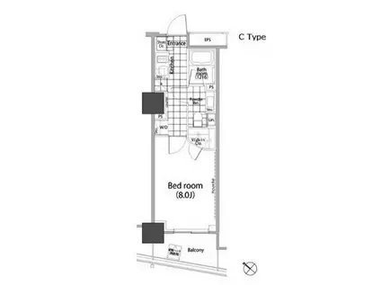 パークハビオ赤坂タワー(1K/2階)の間取り写真