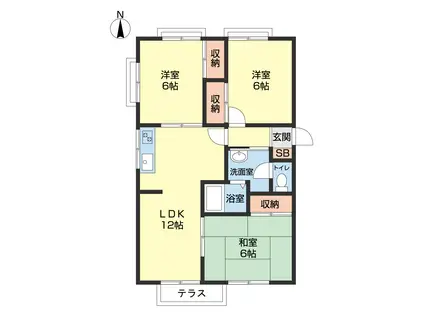 ビューティフルヒル美丘C(3LDK/1階)の間取り写真