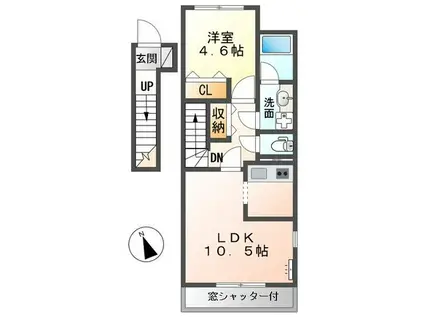 ヴェルジェI(1LDK/2階)の間取り写真