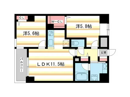 幸COURT NARASANJO(2LDK/7階)の間取り写真