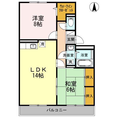 バティール西小森野 A棟(2LDK/3階)の間取り写真
