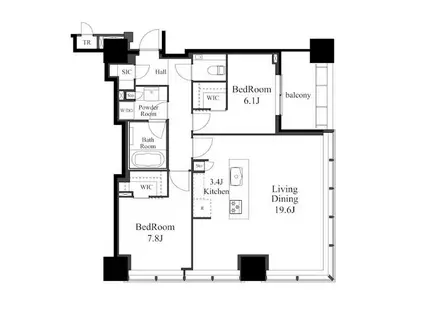 白金ザ・スカイ(2LDK/27階)の間取り写真