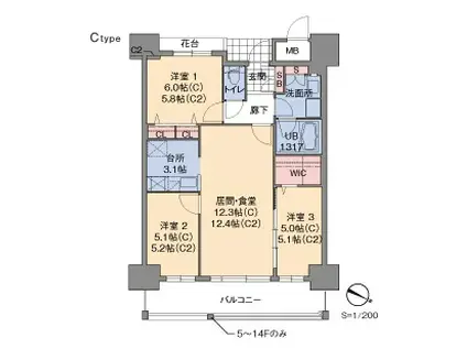 プライムメゾン セントラルパーク(3LDK/4階)の間取り写真