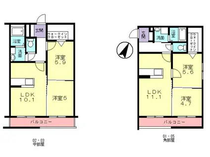 アイビス笠原(2LDK/3階)の間取り写真
