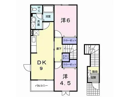 アヴニールV(2DK/2階)の間取り写真