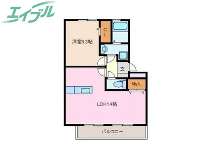 エバーメイト 白雲(1LDK/3階)の間取り写真