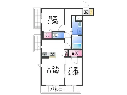 シャーメゾン岩出清水(2LDK/2階)の間取り写真