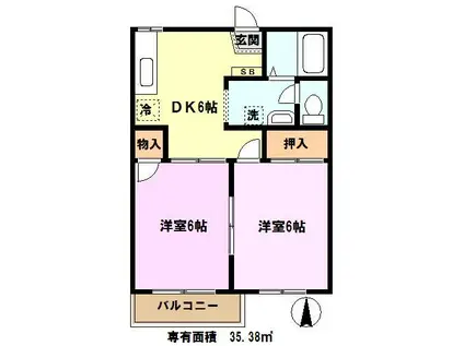 サンハイム塚越(2DK/2階)の間取り写真