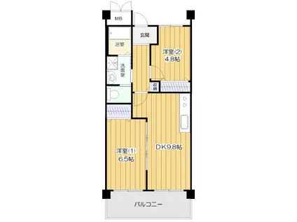 高優賃アメニティコート武庫之荘(2DK/1階)の間取り写真