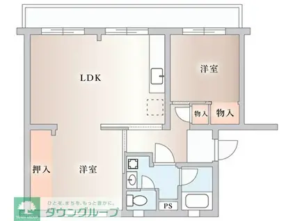 大津ヶ丘団地2号棟 2(2LDK/4階)の間取り写真