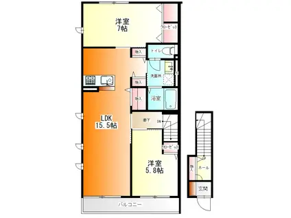 COCOON PALACE C(2LDK/2階)の間取り写真