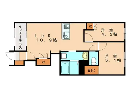 YS RESIDENCE板付(2LDK/1階)の間取り写真