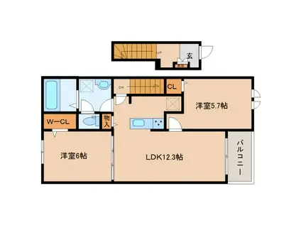 クレメント中今里(2LDK/2階)の間取り写真