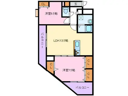 ヴィブレフリージア(2LDK/2階)の間取り写真