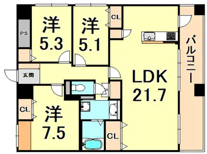 プレラ西宮(3LDK/12階)の間取り写真
