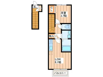 SYM五橋I(1LDK/2階)の間取り写真