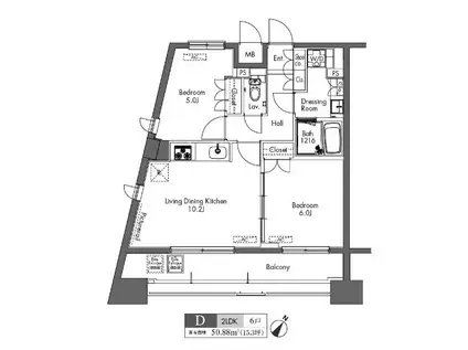 プラウドフラット三軒茶屋(2LDK/14階)の間取り写真