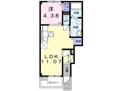 ガーデンクウォーツ(1LDK/1階)の間取り写真