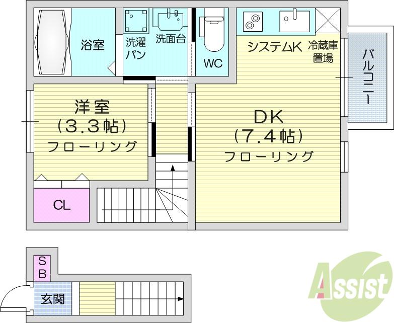 ラクラス小松島(1DK/2階)の間取り写真