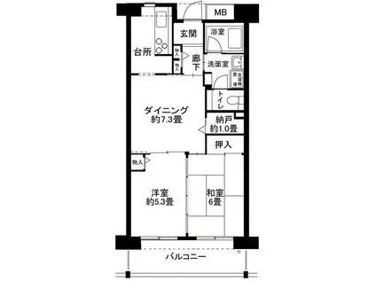 フロール山田町第1(2LDK/2階)の間取り写真