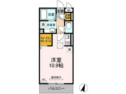 D-ROOMマロン(ワンルーム/1階)の間取り写真
