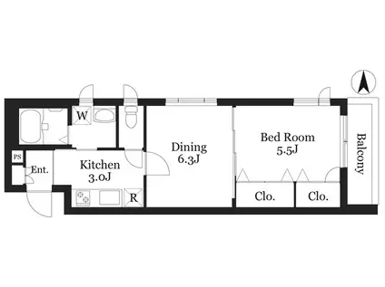 D-FLAT(1DK/2階)の間取り写真