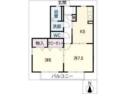 コーポウイングC棟(2K/2階)の間取り写真