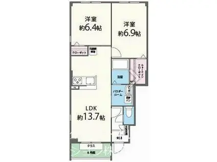 サンシエスタ A棟(2LDK/1階)の間取り写真