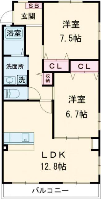 フォブール司II(2LDK/2階)の間取り写真