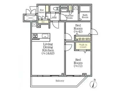 CREAL PREMIER(2LDK/1階)の間取り写真