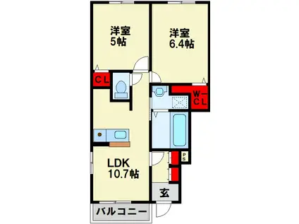 ブライトカーデンB(2LDK/1階)の間取り写真