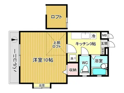 ピアレス七隈(1SK/2階)の間取り写真