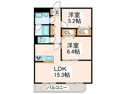 グランベリー長嶺南(2LDK/4階)の間取り写真