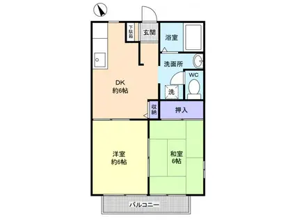 サニーコートD(2DK/2階)の間取り写真