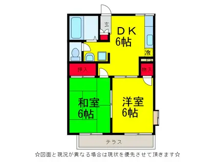 グリーンヒルC棟(2DK/1階)の間取り写真