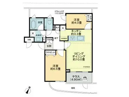 ロイヤルシーズン新宿柏木(2LDK/1階)の間取り写真