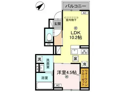 インフィニティ北之丁(1LDK/1階)の間取り写真