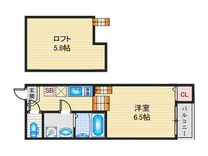 ボヌール名北(1SK/2階)の間取り写真