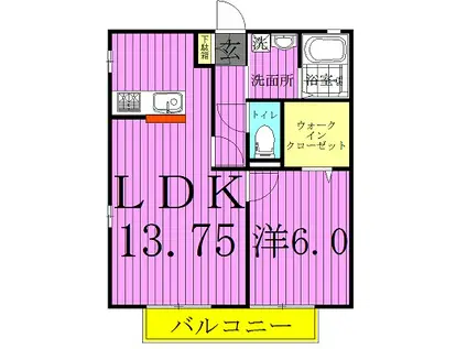 ウィルビューC(1LDK/2階)の間取り写真
