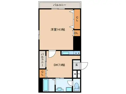 アビリティ上町弐番館(1DK/6階)の間取り写真