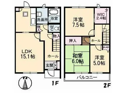 グランバリエ津島南(3LDK/1階)の間取り写真